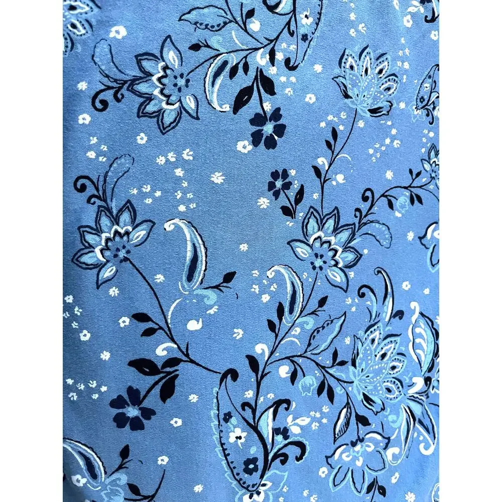 J. HILL SUPIMA V-NECK TUNIC, WOMENS, M, BLUE W/PAISLEY WHITE & BLACK FLOWERS - Picture 7 of 10